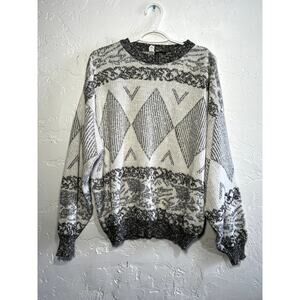 Vintage colore geometric mens crew neck sweater‎ XL grandpacore retro cozy